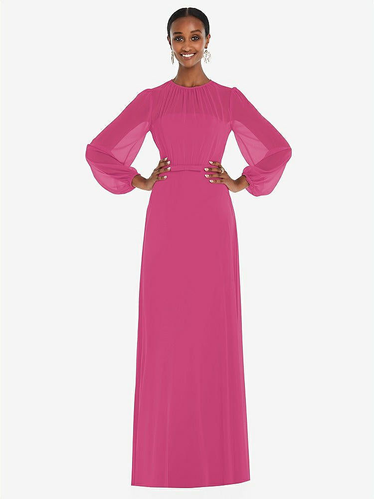 【NEW】【STYLE: 3098】ストラップレス シフォン マキシ ドレス パフ付き スリーブ ブルーソン オーバーレイ 【COLOR: Tea Rose】【SIZE: 00-30W】