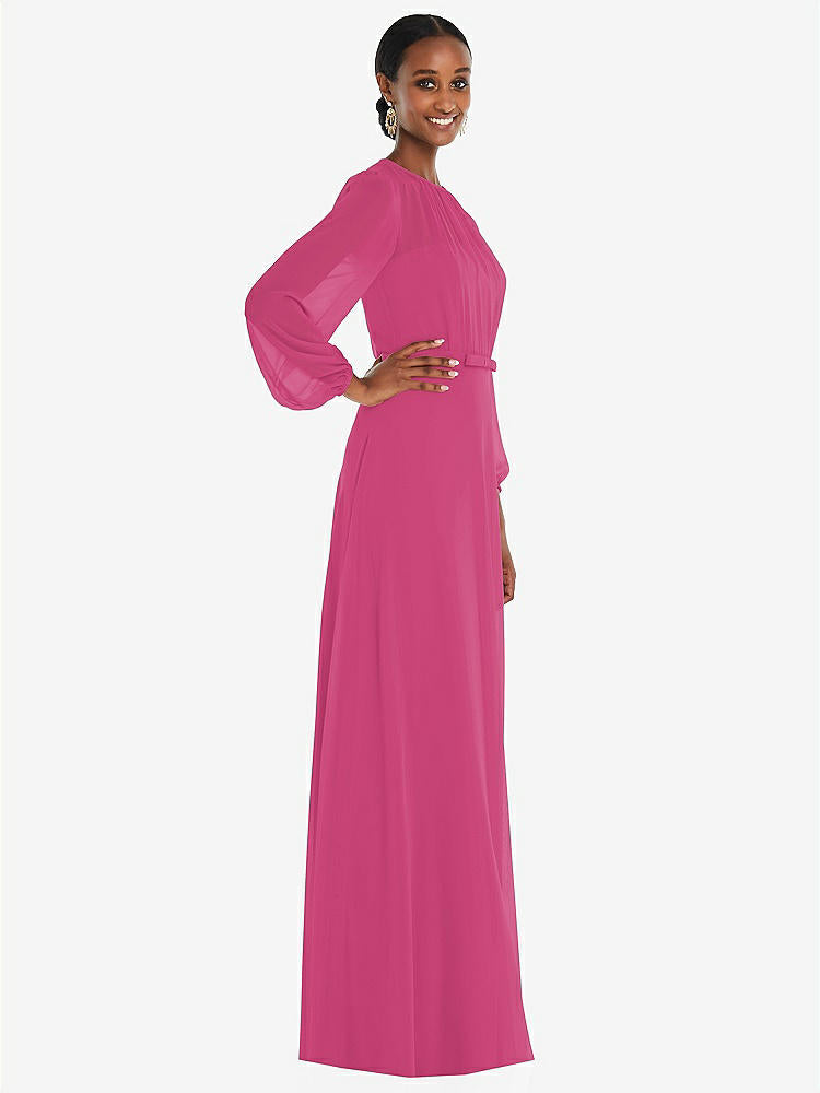 【NEW】【STYLE: 3098】ストラップレス シフォン マキシ ドレス パフ付き スリーブ ブルーソン オーバーレイ 【COLOR: Tea Rose】【SIZE: 00-30W】