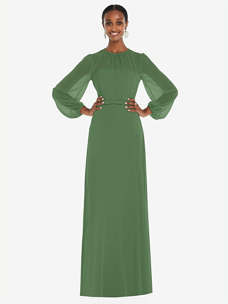 【STYLE: 3098】Strapless Chiffon Maxi Dress with Puff Sleeve Blouson Overlay 【COLOR: Vineyard Green】