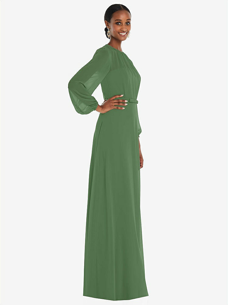 【STYLE: 3098】Strapless Chiffon Maxi Dress with Puff Sleeve Blouson Overlay 【COLOR: Vineyard Green】