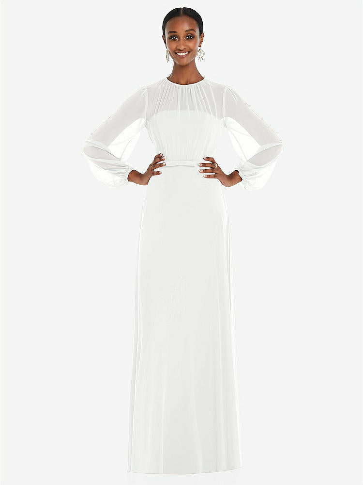 【NEW】【STYLE: 3098】ストラップレス シフォン マキシ ドレス パフ付き スリーブ ブルーソン オーバーレイ 【COLOR: White】【SIZE: 00-30W】