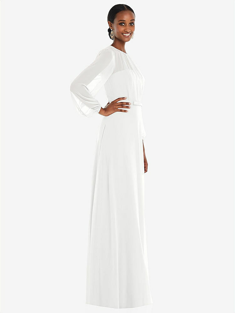 【NEW】【STYLE: 3098】ストラップレス シフォン マキシ ドレス パフ付き スリーブ ブルーソン オーバーレイ 【COLOR: White】【SIZE: 00-30W】