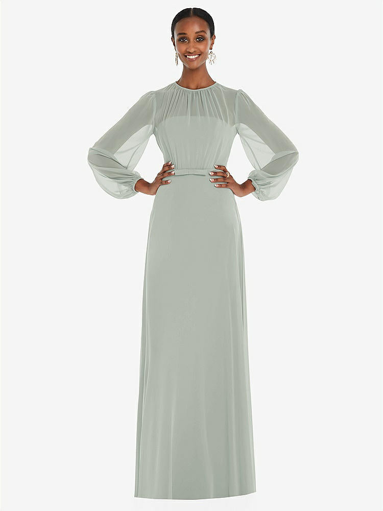 【STYLE: 3098】Strapless Chiffon Maxi Dress with Puff Sleeve Blouson Overlay 【COLOR: Willow Green】