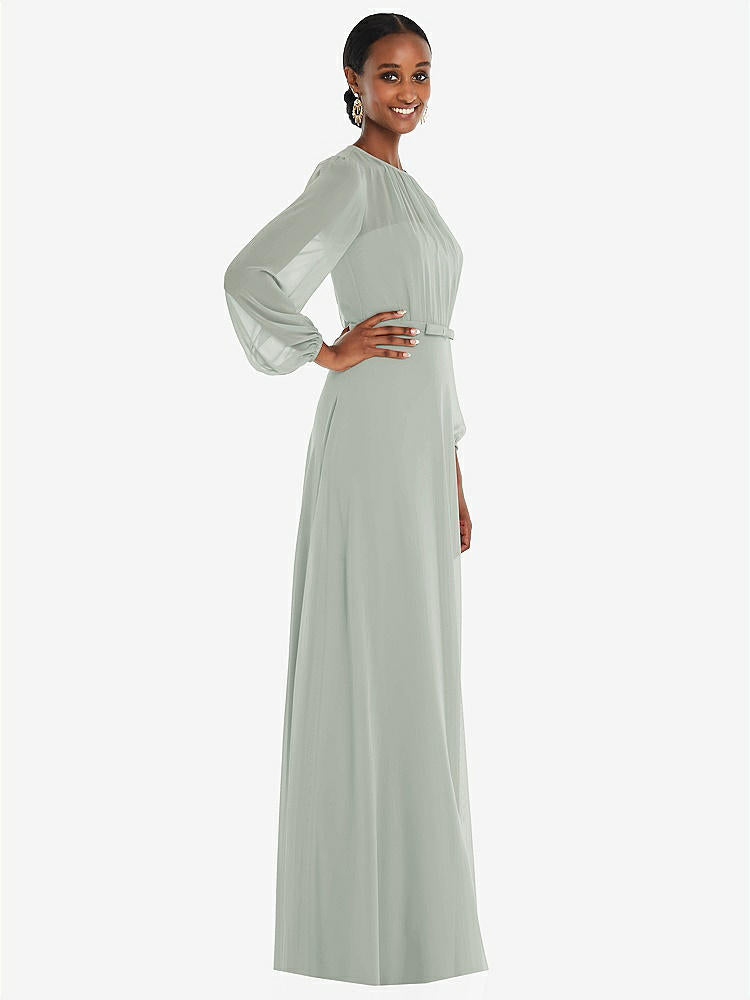 【NEW】【STYLE: 3098】ストラップレス シフォン マキシ ドレス パフ付き スリーブ ブルーソン オーバーレイ 【COLOR: Willow Green】【SIZE: 00-30W】