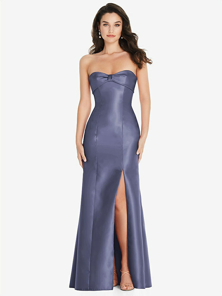 【STYLE: D829】Bow Cuff Strapless Princess Waist Trumpet Gown【COLOR: French Blue】