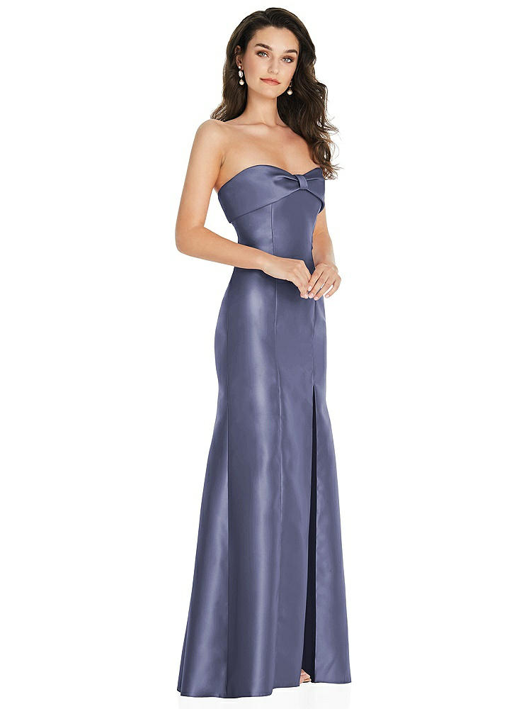 【STYLE: D829】Bow Cuff Strapless Princess Waist Trumpet Gown【COLOR: French Blue】