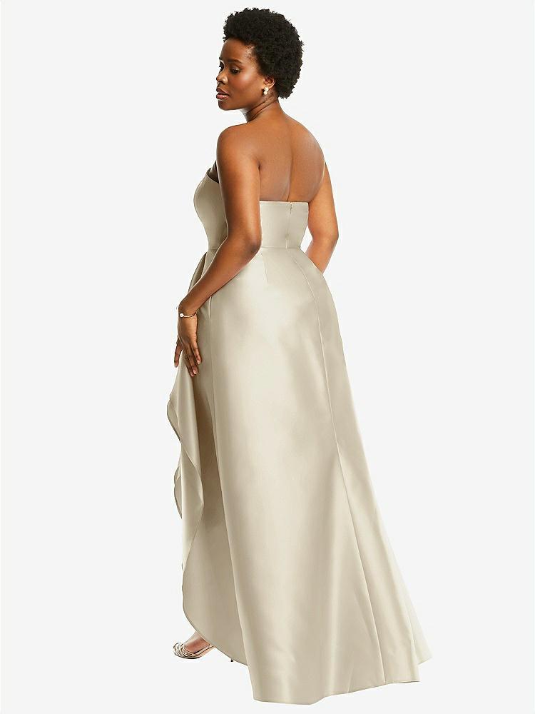【STYLE: D832】Strapless Satin Gown with Draped Front Slit and Pockets【COLOR: Champagne】