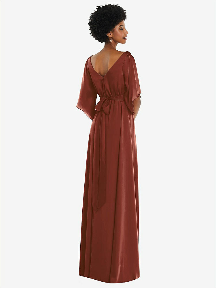 【STYLE: 3102】Asymmetric Bell Sleeve Wrap Maxi Dress with Front Slit【COLOR: Auburn Moon】