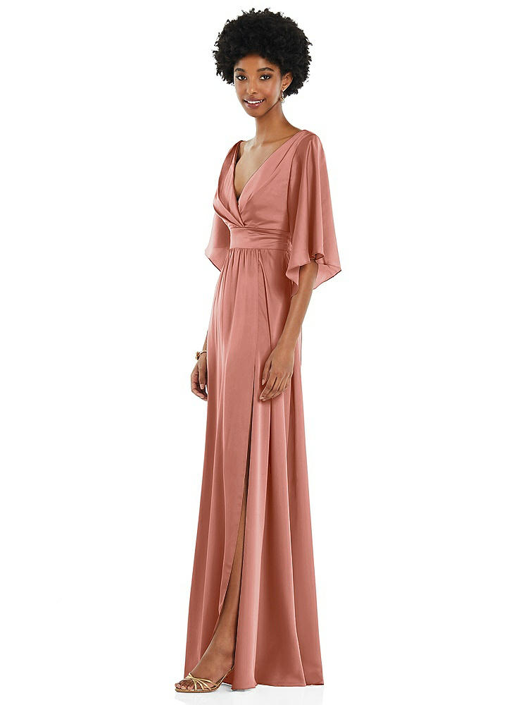 【NEW】【STYLE: 3102】非対称 ベル スリーブ ラップ マキシ ドレス 前面 スリット【COLOR: Desert Rose】【SIZE: 00-30W】