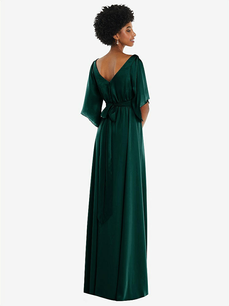 【STYLE: 3102】Asymmetric Bell Sleeve Wrap Maxi Dress with Front Slit【COLOR: Evergreen】