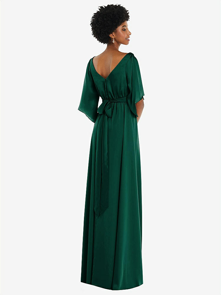 【STYLE: 3102】Asymmetric Bell Sleeve Wrap Maxi Dress with Front Slit【COLOR: Hunter Green】