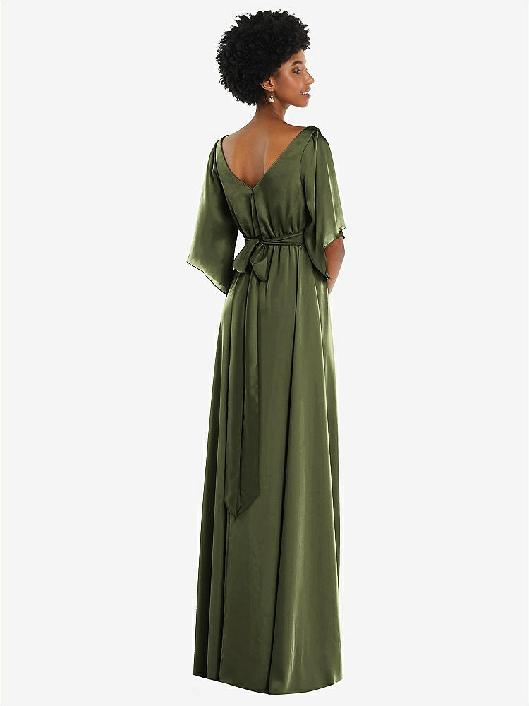 【STYLE: 3102】Asymmetric Bell Sleeve Wrap Maxi Dress with Front Slit【COLOR: Olive Green】