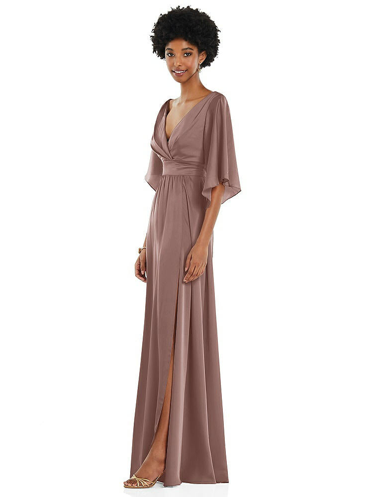 【STYLE: 3102】Asymmetric Bell Sleeve Wrap Maxi Dress with Front Slit【COLOR: Sienna】