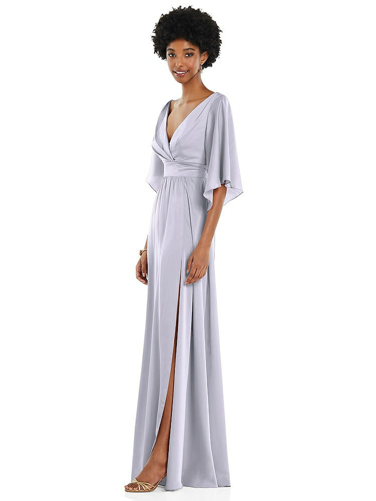 【STYLE: 3102】Asymmetric Bell Sleeve Wrap Maxi Dress with Front Slit【COLOR: Silver Dove】