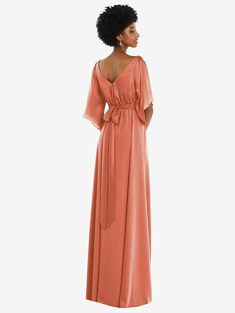 【STYLE: 3102】Asymmetric Bell Sleeve Wrap Maxi Dress with Front Slit【COLOR: Terracotta Copper】