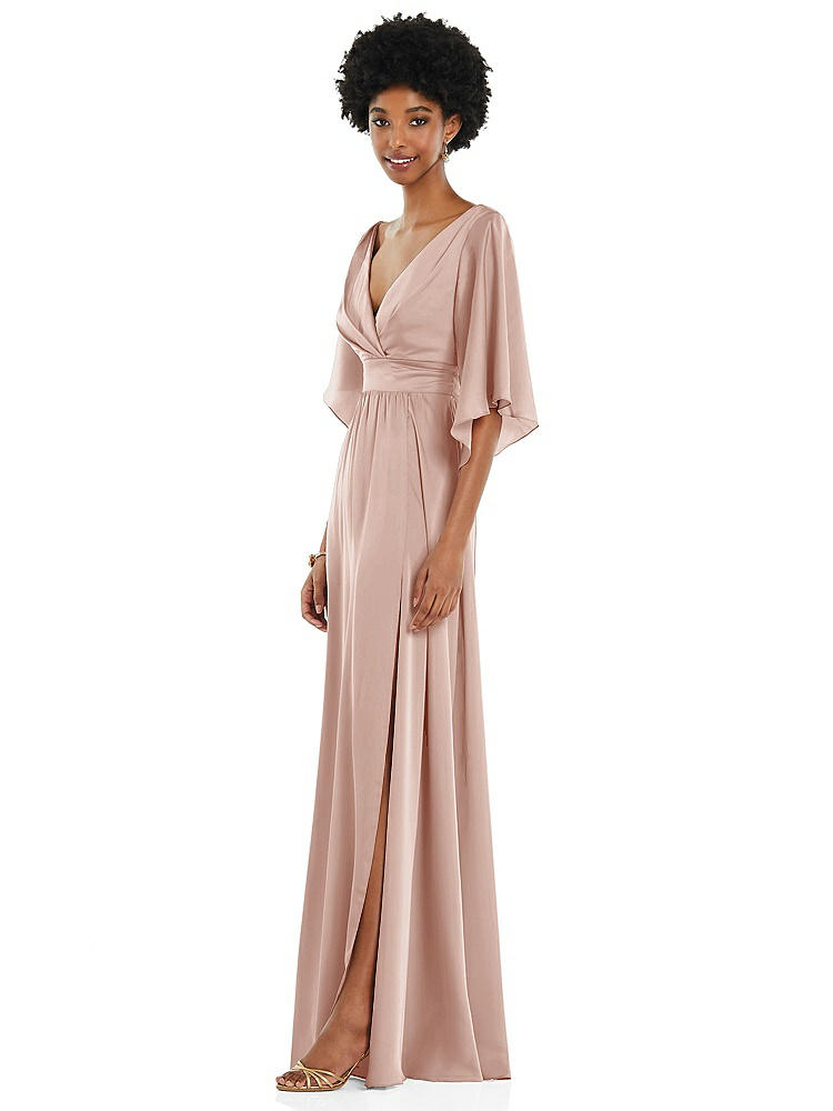 【STYLE: 3102】Asymmetric Bell Sleeve Wrap Maxi Dress with Front Slit【COLOR: Toasted Sugar】
