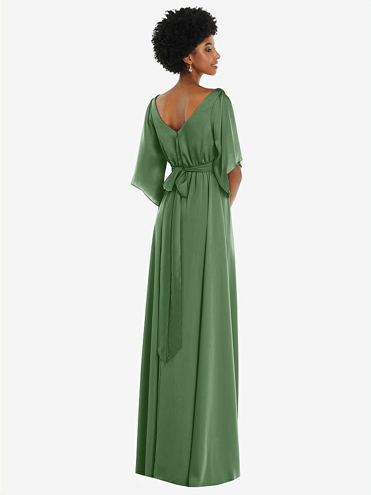【STYLE: 3102】Asymmetric Bell Sleeve Wrap Maxi Dress with Front Slit【COLOR: Vineyard Green】
