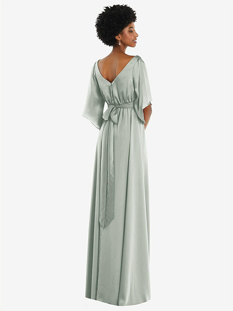 【STYLE: 3102】Asymmetric Bell Sleeve Wrap Maxi Dress with Front Slit【COLOR: Willow Green】