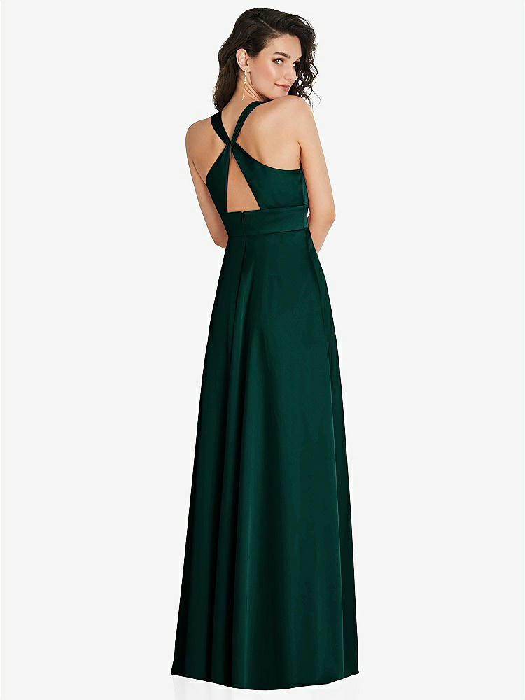 【STYLE: 6863】Shirred Shoulder Criss Cross Back Maxi Dress with Front Slit【COLOR: Evergreen】