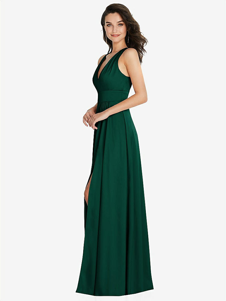 【STYLE: 6863】Shirred Shoulder Criss Cross Back Maxi Dress with Front Slit【COLOR: Hunter Green】
