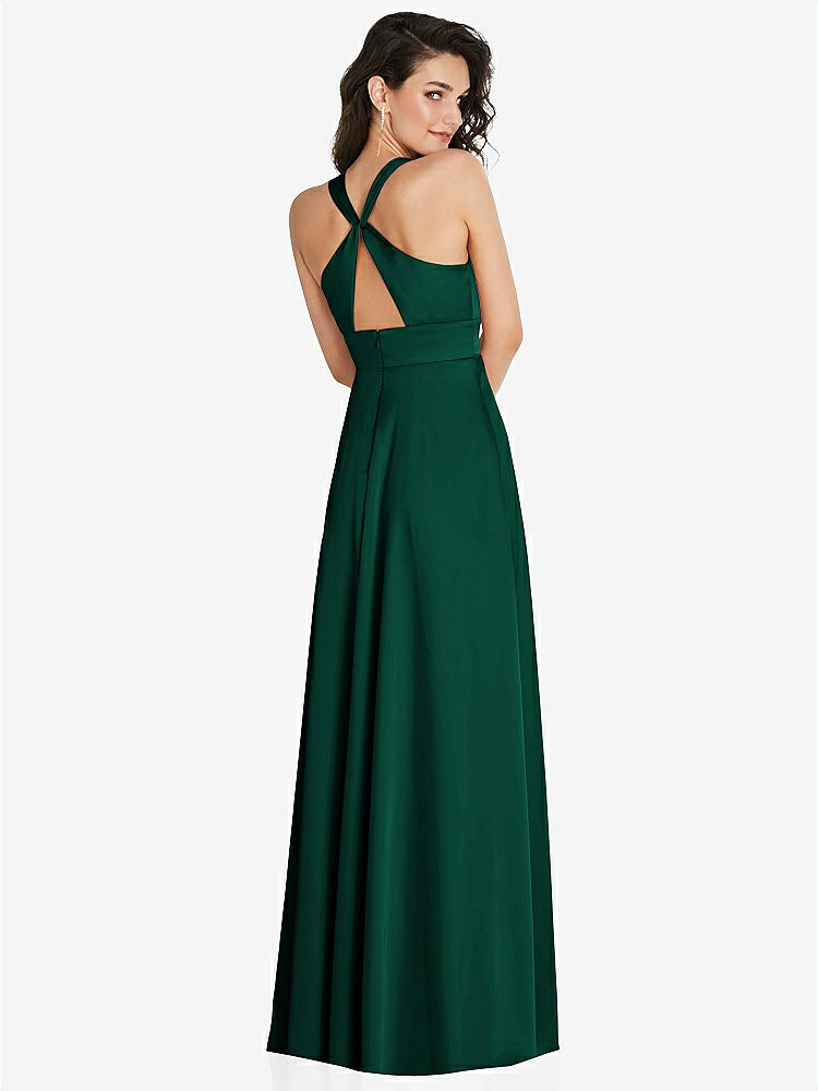【STYLE: 6863】Shirred Shoulder Criss Cross Back Maxi Dress with Front Slit【COLOR: Hunter Green】