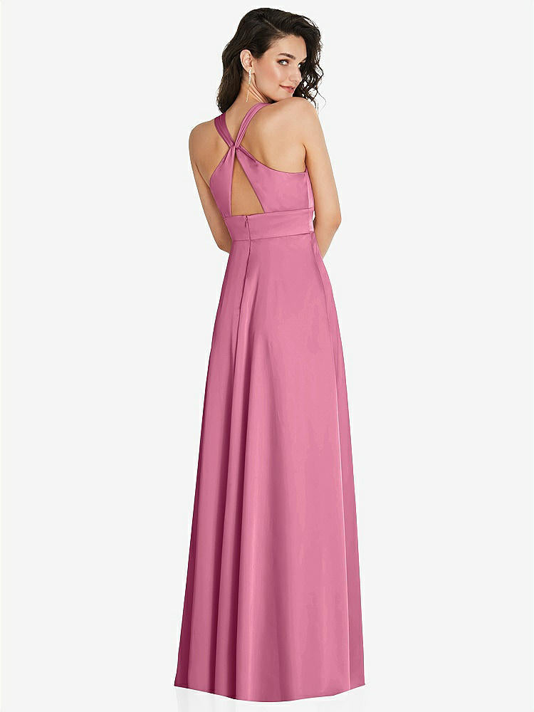 【STYLE: 6863】Shirred Shoulder Criss Cross Back Maxi Dress with Front Slit【COLOR: Orchid Pink】
