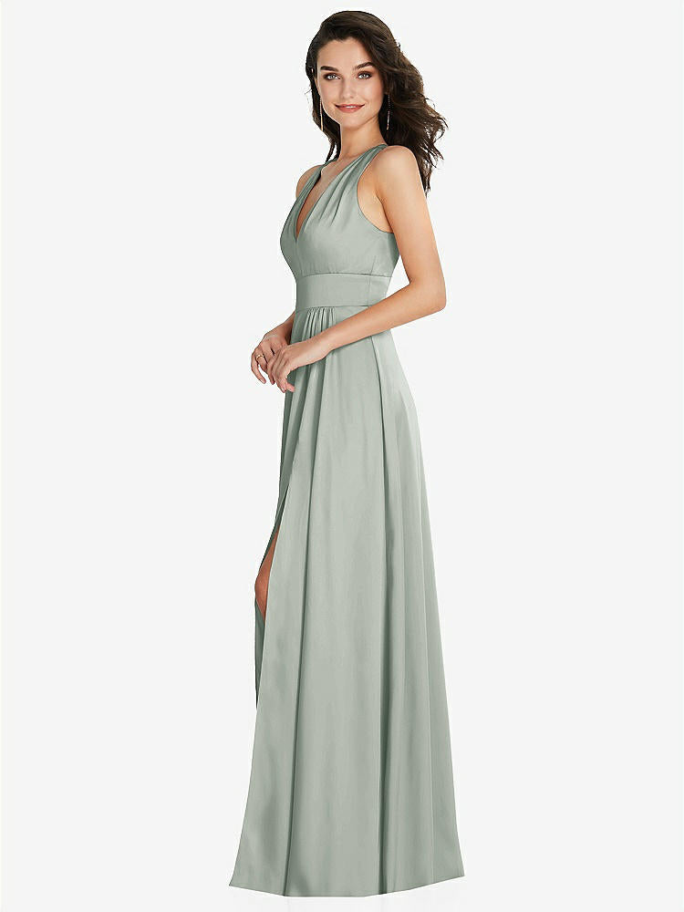 【STYLE: 6863】Shirred Shoulder Criss Cross Back Maxi Dress with Front Slit【COLOR: Willow Green】