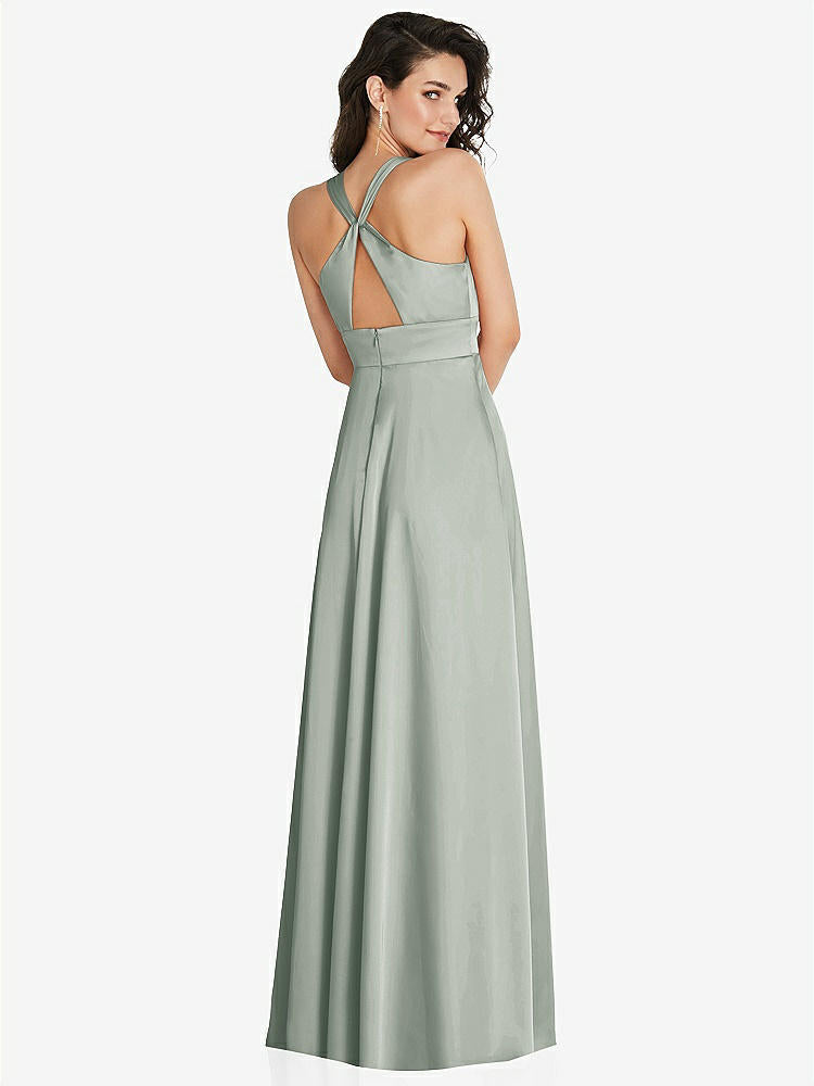 【STYLE: 6863】Shirred Shoulder Criss Cross Back Maxi Dress with Front Slit【COLOR: Willow Green】