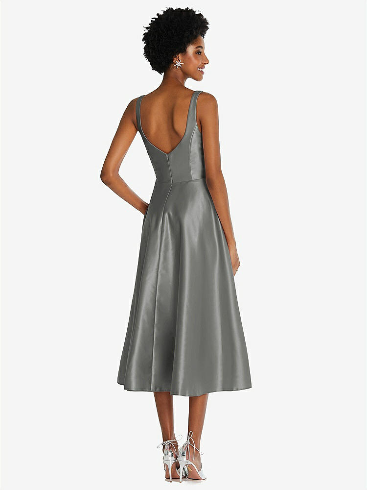 【NEW】【STYLE: TH092】正方形 首 フル スカート サテン MIDI ドレス ポケット付き【COLOR: Charcoal Gray】【SIZE: 00-30W】