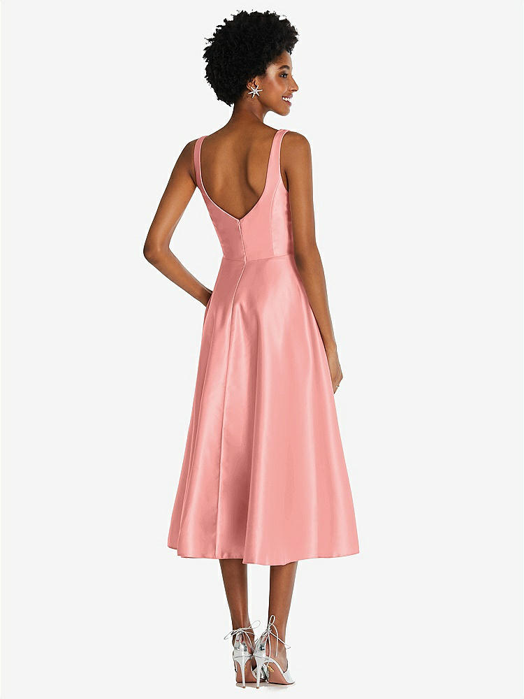 【STYLE: TH092】Square Neck Full Skirt Satin Midi Dress with Pockets【COLOR: Apricot】