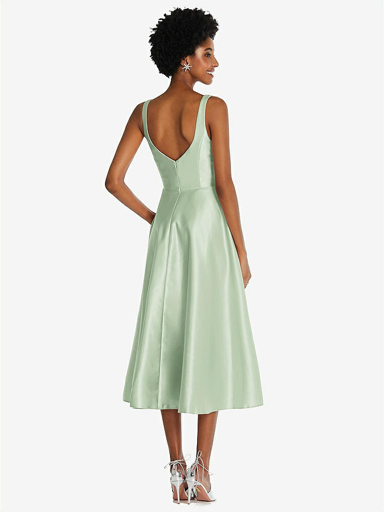 【STYLE: TH092】Square Neck Full Skirt Satin Midi Dress with Pockets【COLOR: Celadon】