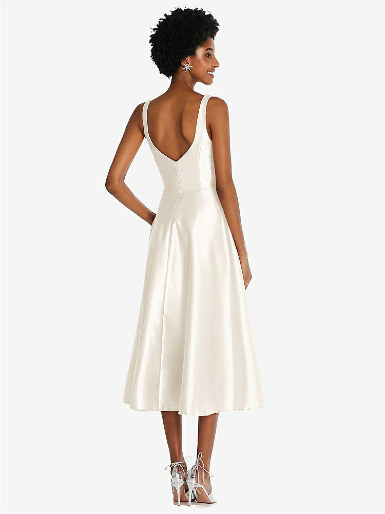 【STYLE: TH092】Square Neck Full Skirt Satin Midi Dress with Pockets【COLOR: Ivory】