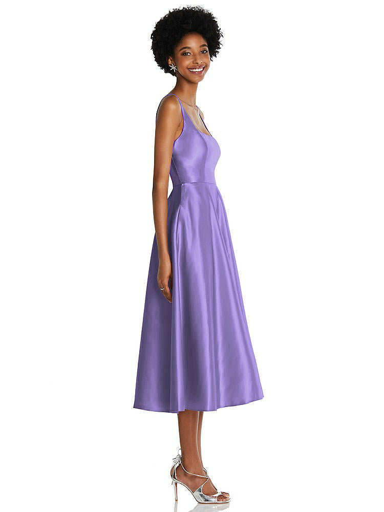 【NEW】【STYLE: TH092】正方形 首 フル スカート サテン MIDI ドレス ポケット付き【COLOR: Tahiti】【SIZE: 00-30W】