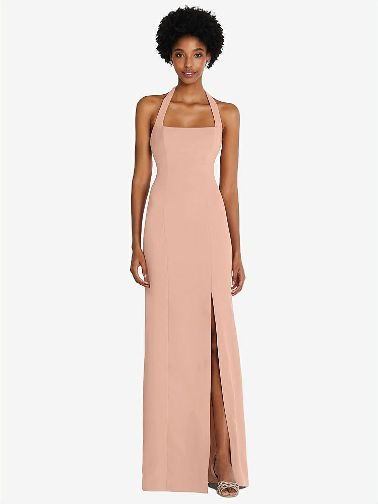 【STYLE: TH088】Tie Halter Open Back Trumpet Gown 【COLOR: Pale Peach】