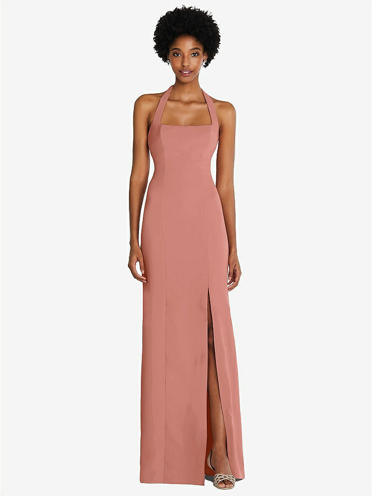 【STYLE: TH088】Tie Halter Open Back Trumpet Gown 【COLOR: Desert Rose】