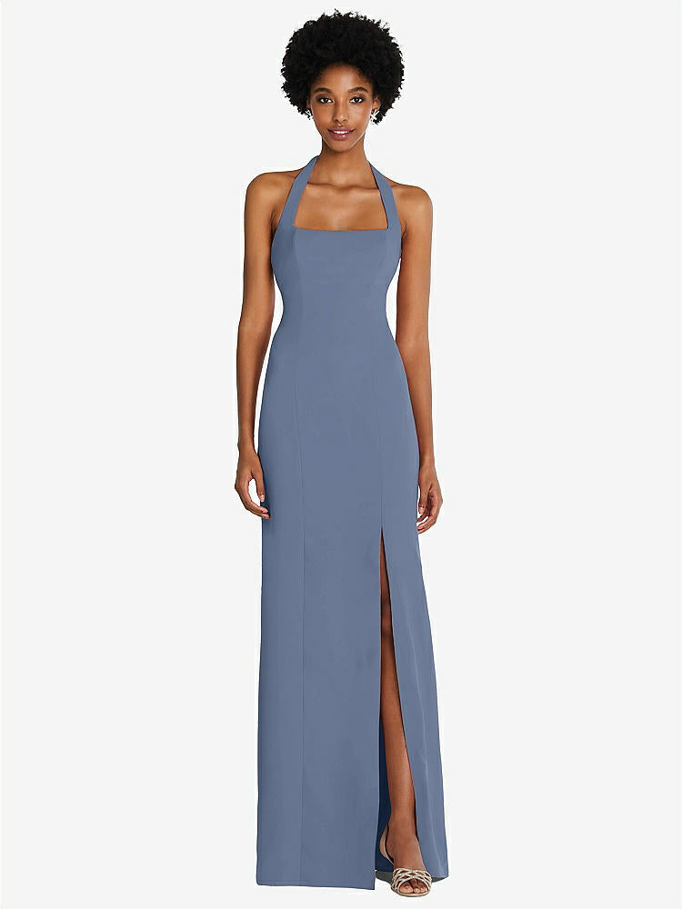【STYLE: TH088】Tie Halter Open Back Trumpet Gown 【COLOR: Larkspur Blue】