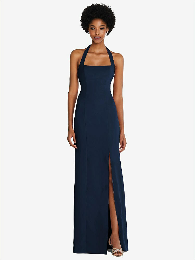 【STYLE: TH088】Tie Halter Open Back Trumpet Gown 【COLOR: Midnight Navy】