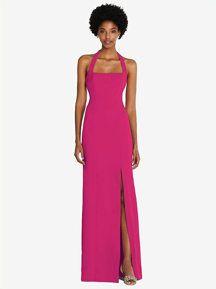 【STYLE: TH088】Tie Halter Open Back Trumpet Gown 【COLOR: Think Pink】