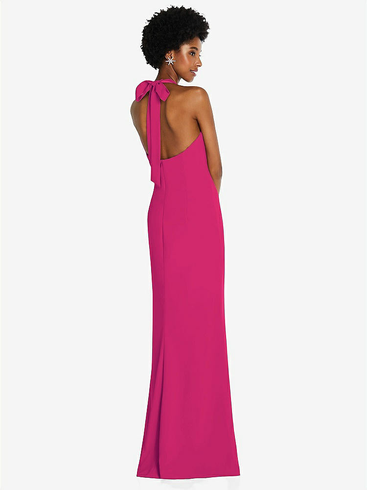 【STYLE: TH088】Tie Halter Open Back Trumpet Gown 【COLOR: Think Pink】