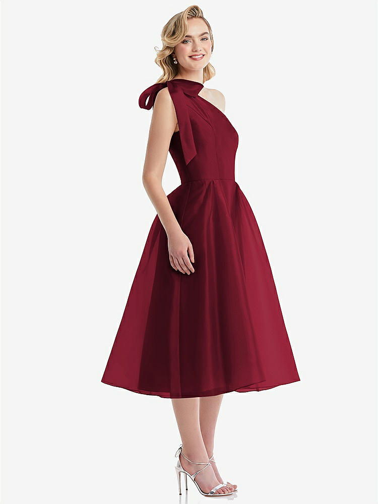 【NEW】【STYLE: D835】スカーフタイ ワンショーダー オルガンディ MIDI ドレス 【COLOR: Burgundy】【SIZE: 00-30W】