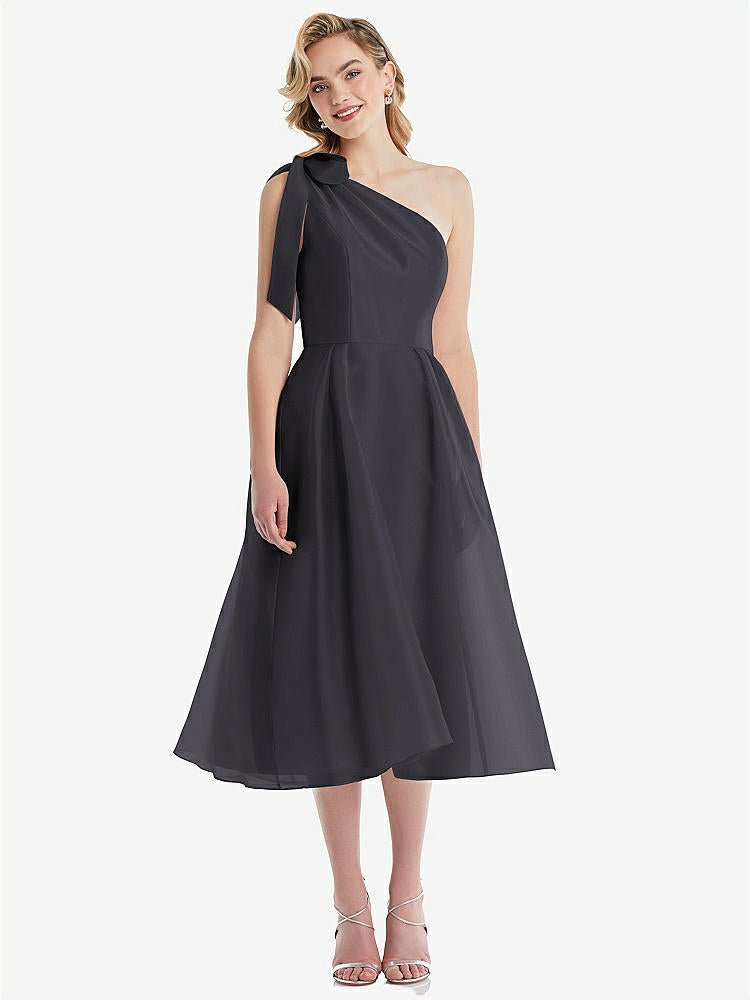 【NEW】【STYLE: D835】スカーフタイ ワンショーダー オルガンディ MIDI ドレス 【COLOR: Onyx】【SIZE: 00-30W】