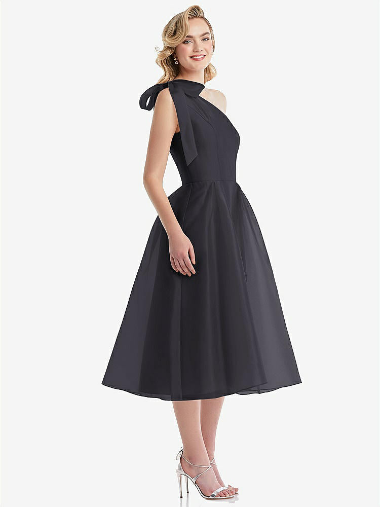 【NEW】【STYLE: D835】スカーフタイ ワンショーダー オルガンディ MIDI ドレス 【COLOR: Onyx】【SIZE: 00-30W】