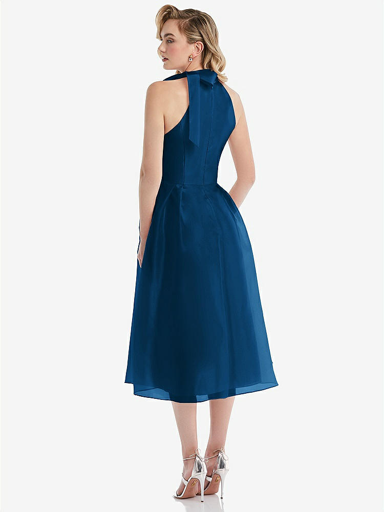 【STYLE: D833】Scarf-Tie High-Neck Halter Organdy Midi Dress【COLOR: Comet】