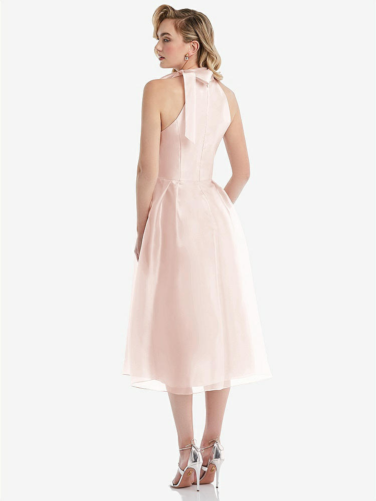 【STYLE: D833】Scarf-Tie High-Neck Halter Organdy Midi Dress【COLOR: Blush】