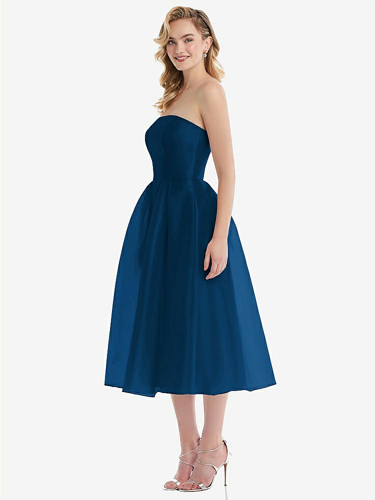 【STYLE: D834】Strapless Pleated Skirt Organdy Midi Dress【COLOR: Comet】