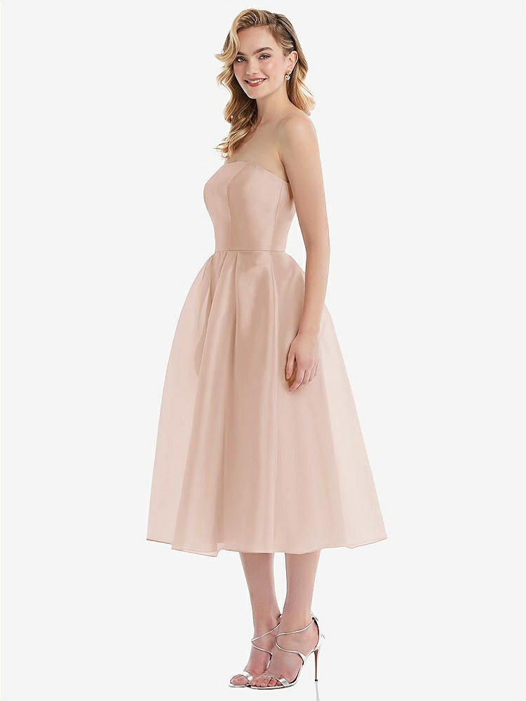 【NEW】【STYLE: D834】ストラップレス プリーツ スカート オルガンディ ミディ ドレス【COLOR: Cameo】【SIZE: 00-30W】