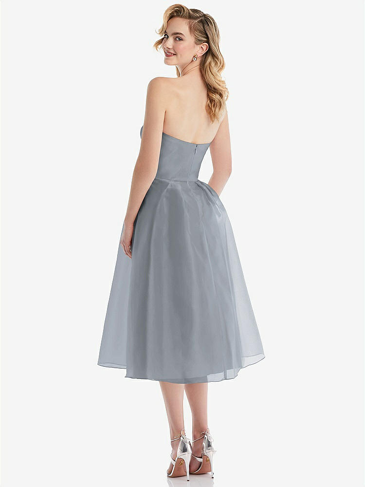 【STYLE: D834】Strapless Pleated Skirt Organdy Midi Dress【COLOR: Platinum】