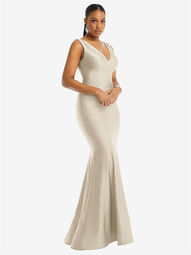 【STYLE: CS100】Shirred Shoulder Stretch Satin Mermaid Dress with Slight Train【COLOR: Champagne】