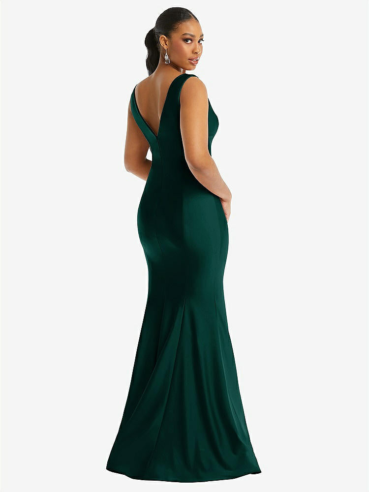 【STYLE: CS100】Shirred Shoulder Stretch Satin Mermaid Dress with Slight Train【COLOR: Evergreen】