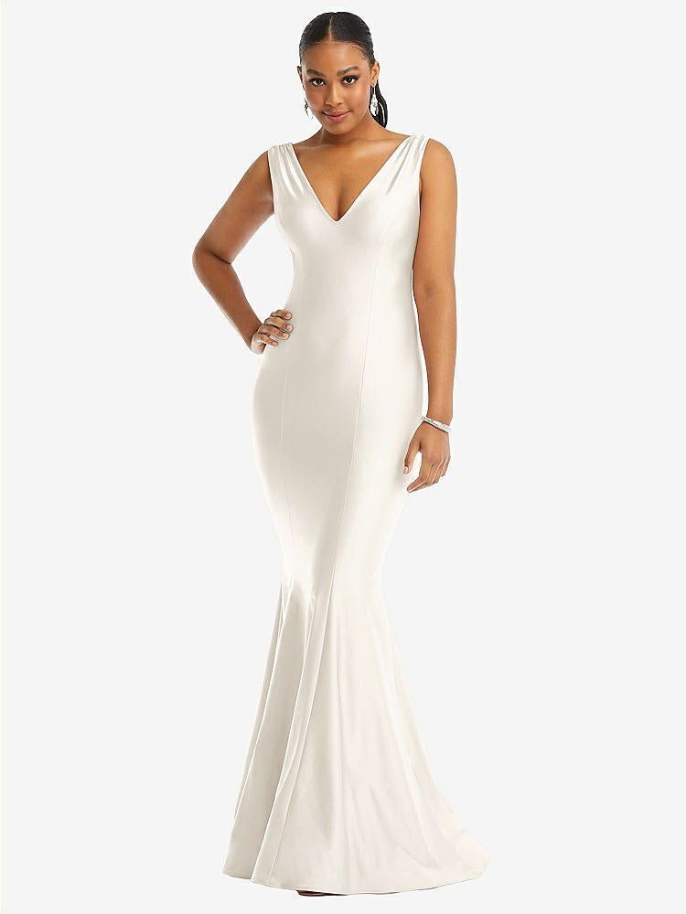 【NEW】【STYLE: CS100】Shirred 肩 ストレッチ サテン 人魚 ドレス わずかな 電車【COLOR: Ivory】【SIZE: 00-30W】